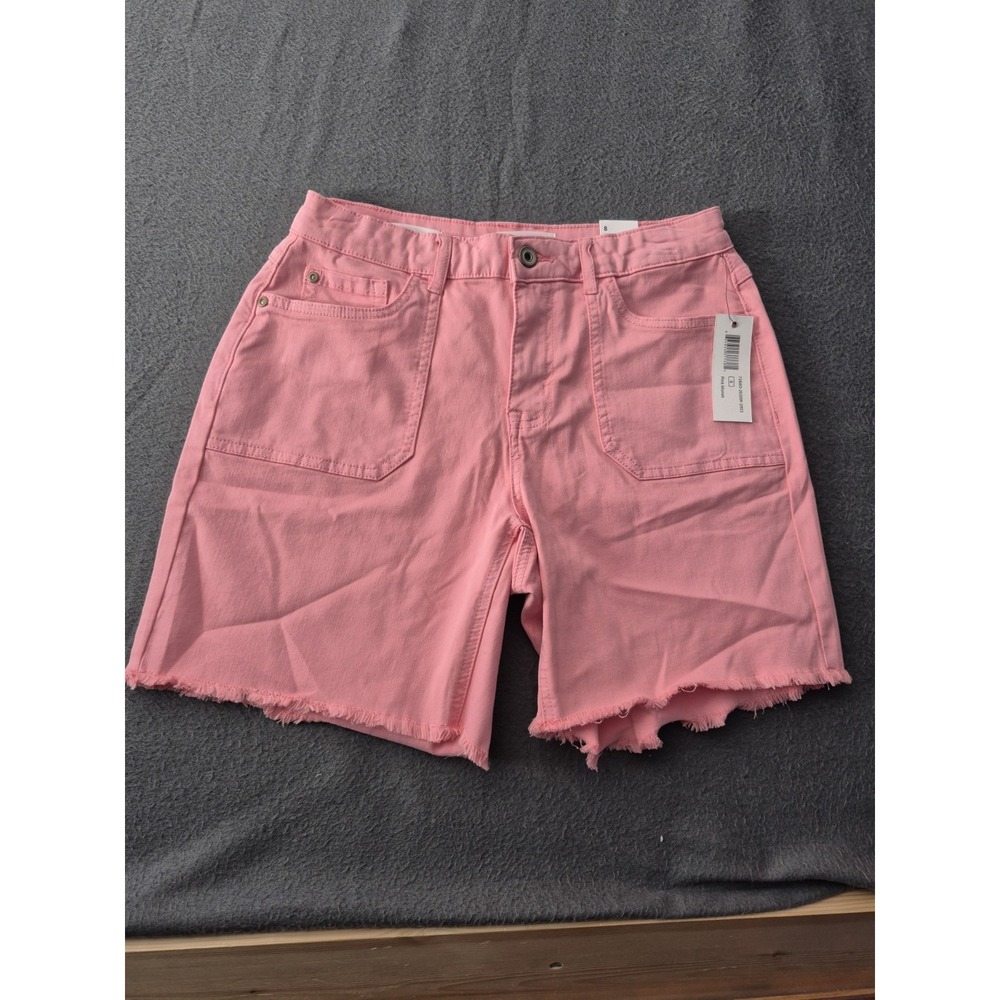 NWT Tribal Jeans The Audrey Mid-Rise Short Salmon Pink Raw Hem Cotton Blend Sz 8